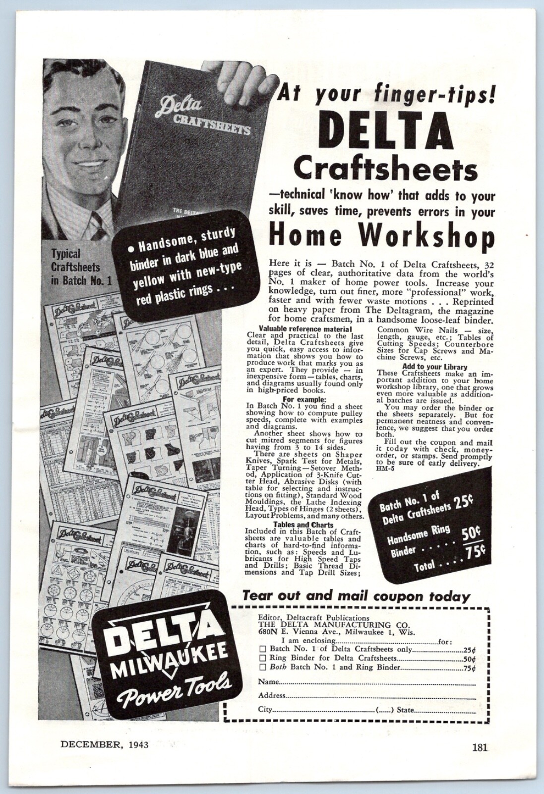 1943 Delta Milwaukee Power Tools Vintage Ad Craftsheets How To Building Manual