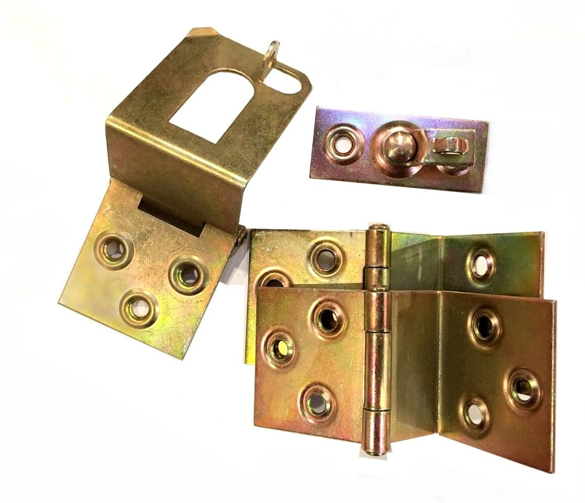 New U.S. Military Box Hardware Set (1 Hasp/Clasp Swivel Assembly & 2 Hinges) New U.S. Military Box Hardware Set (1 Hasp/Clasp Swivel Assembly & 2 Hinges)