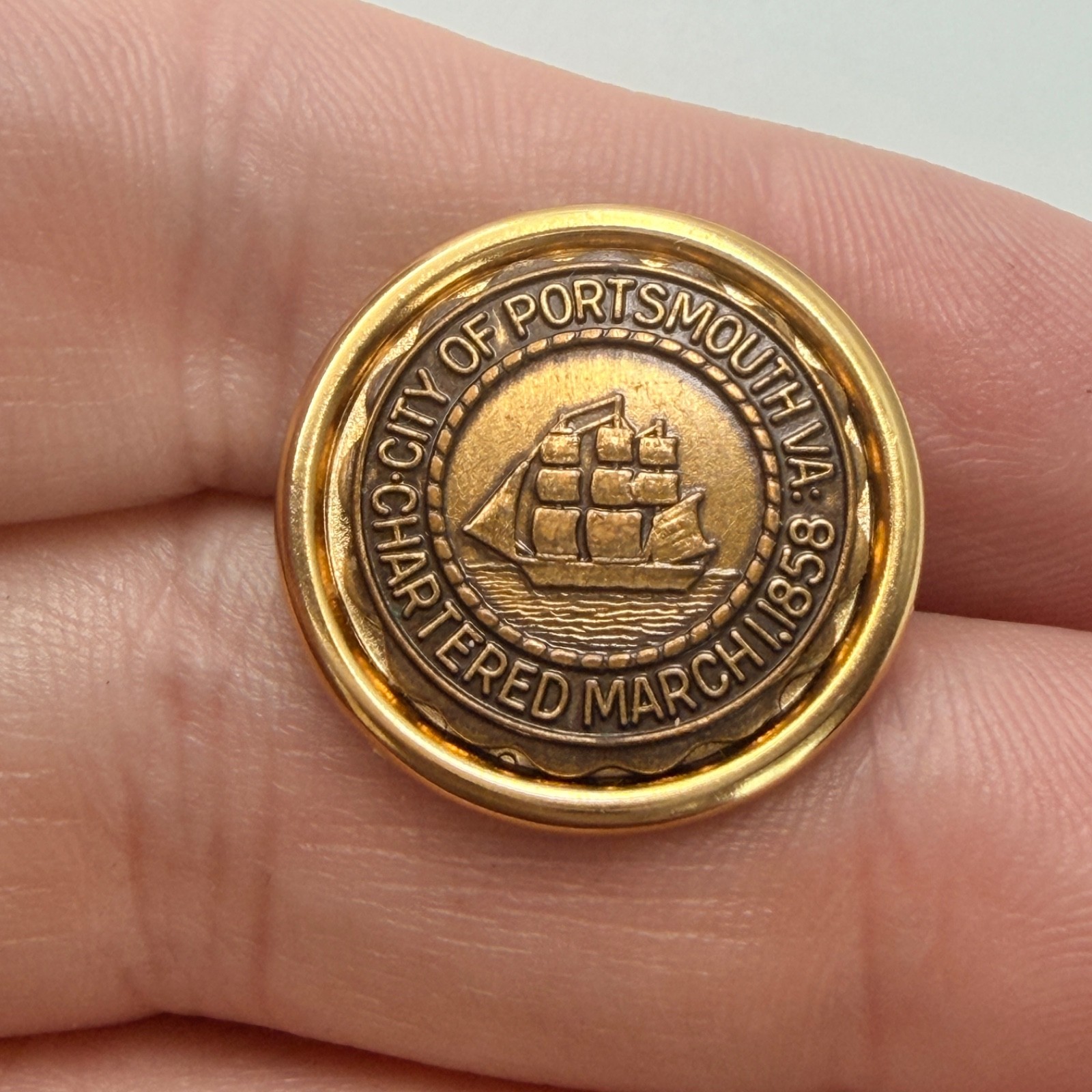 City of Portsmouth Virginia Chartered March 8 1858 Seal Lapel Pin Vintage City of Portsmouth Virginia Chartered March 8 1858 Seal Lapel Pin Vintage