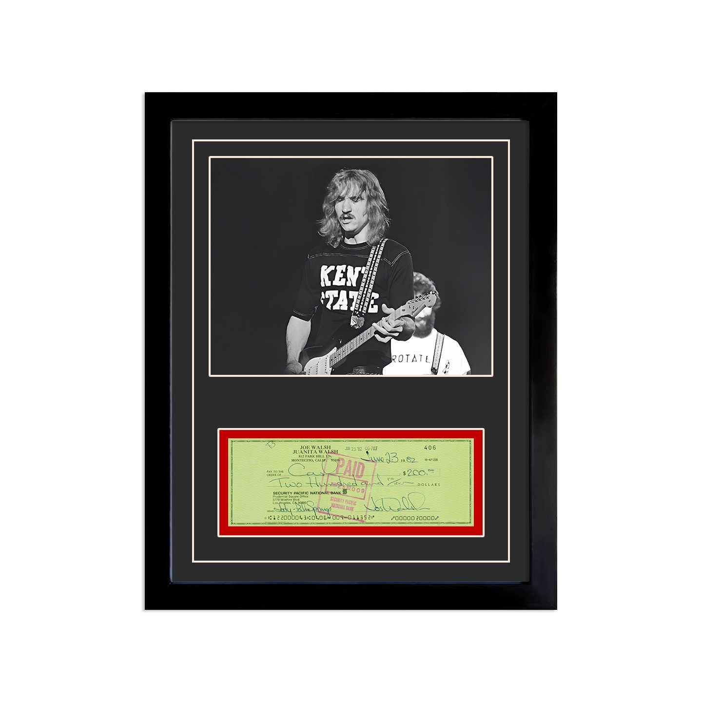 Joe Walsh Reproduction Signed Cancelled Check  Framed Display