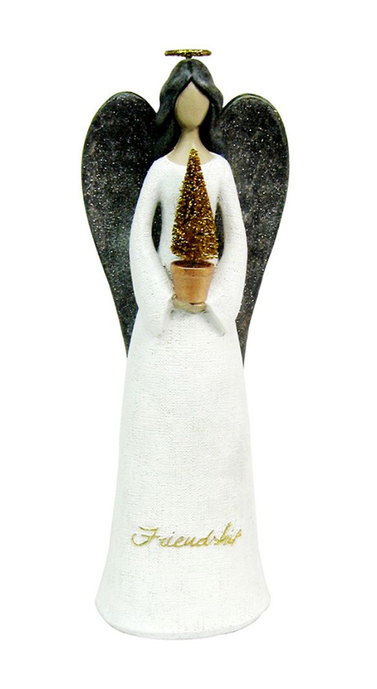 \'\'Friendship\'\' Angel Figurine Holding a Christmas Tree Holiday Decor