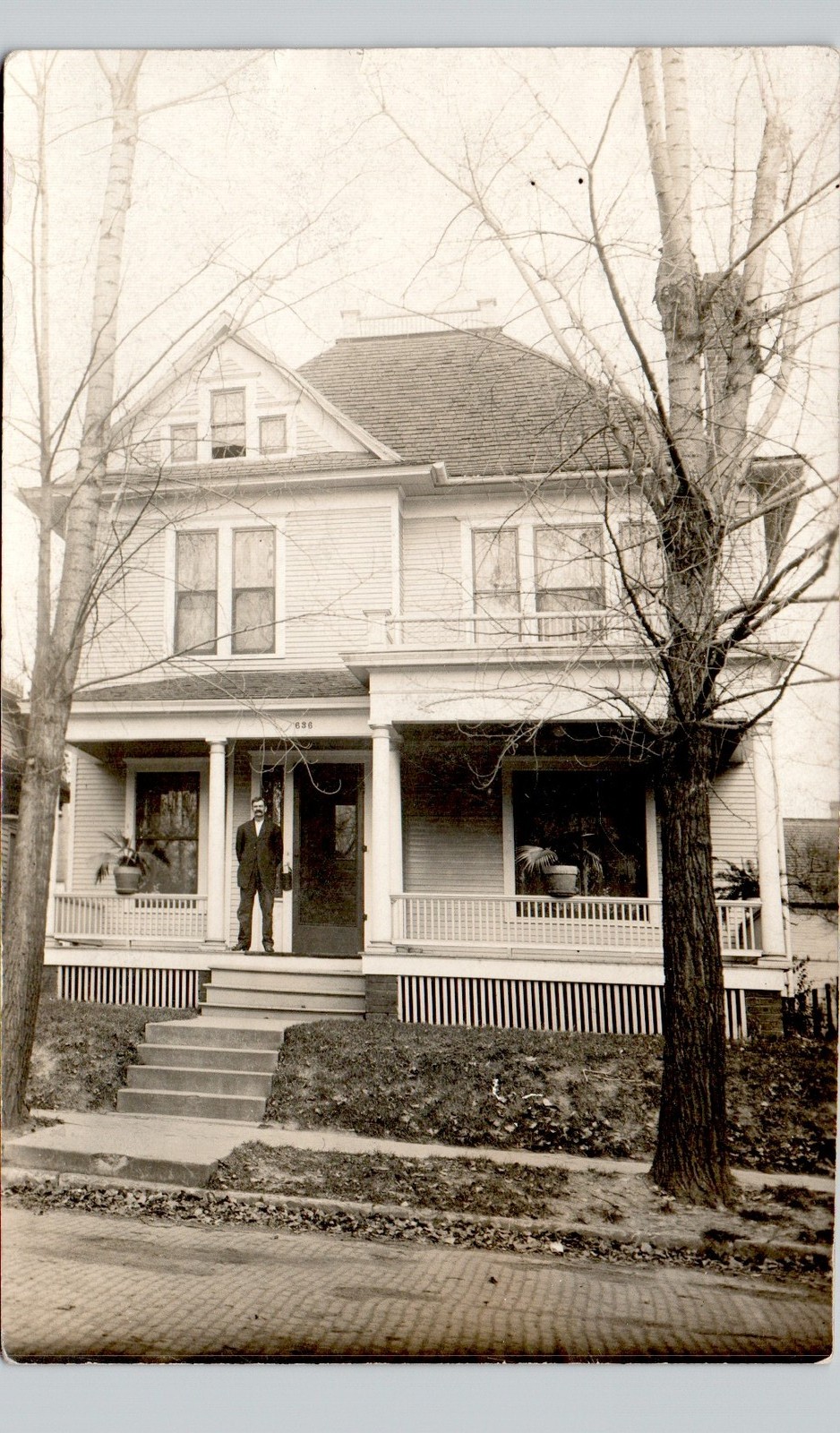 HOUSE W PORCH decatur il c1910 postcard illinois real photo rppc family man