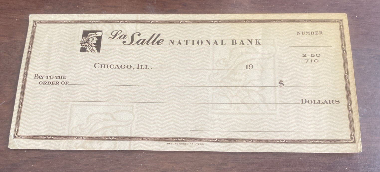 VTG Blank Check  La Salle National Bank In Chicago ILL  1950s?