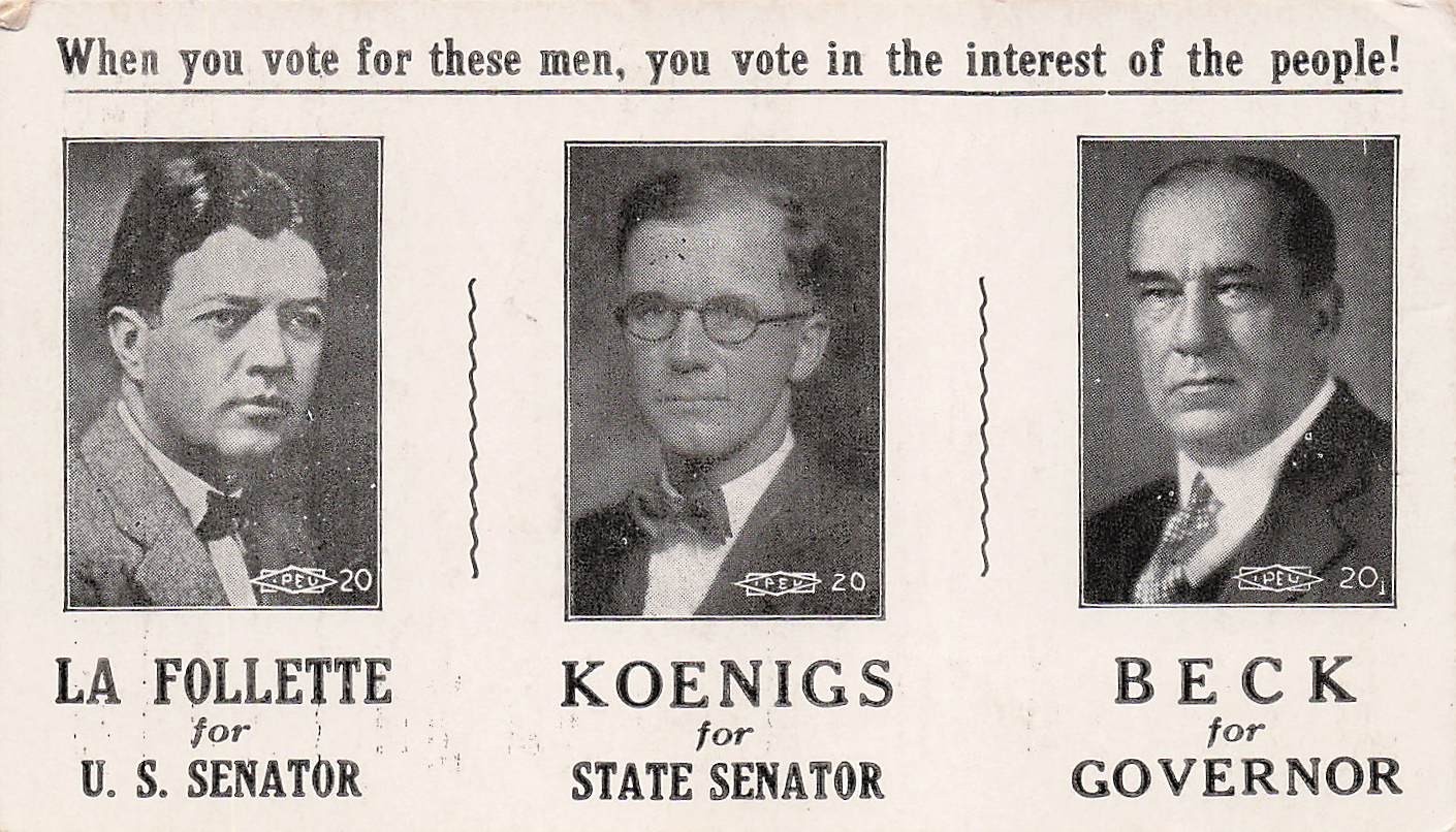 Wisconsin 1928 Republican Party Senate Race Election Campaign Political Card K24