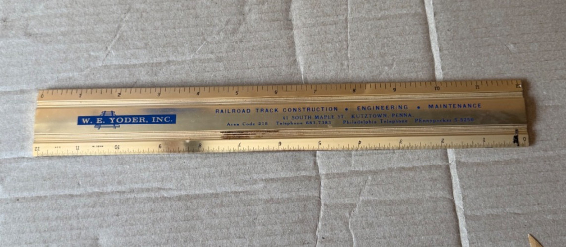 Vintage W.E. Yoder Inc Railroad Track Construction Ruler Kutztown PA