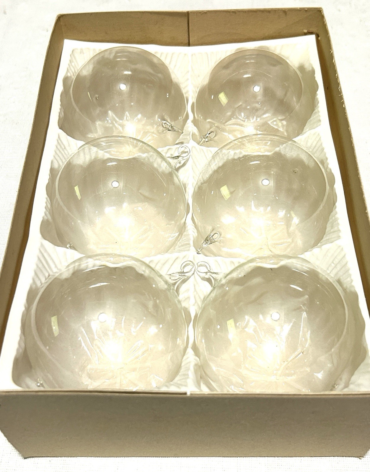 Vtg West Germany Clear Glass Christmas Ornaments Box of 6 Glass Loops MCM