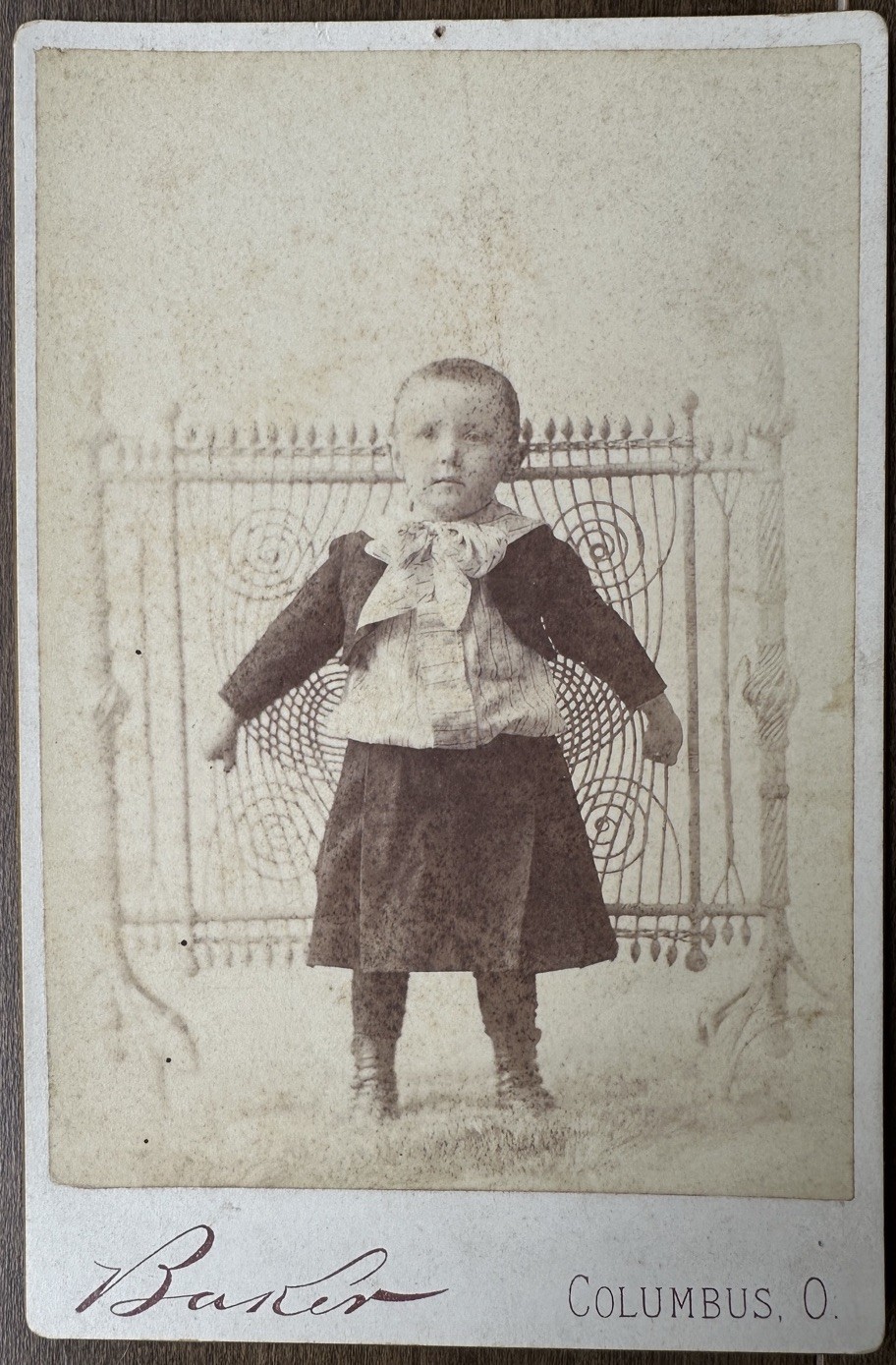 Antique Cabinet Card Photo Child Baker Columbus Ohio Victorian 1893 Portrait