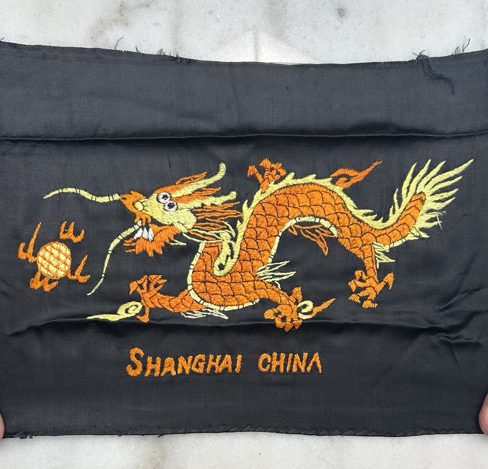 Vintage 1940s Shanghai China Silk Embroidery Dragon 12 x 9 Needlework