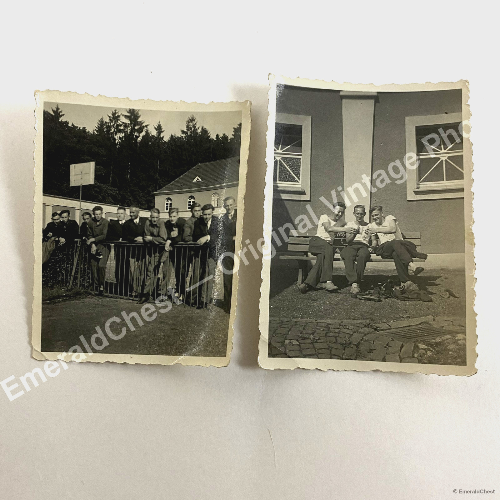 1932 German Andernach Camp Photos – Pre-WWII Men Relaxing & Group Fence Scene