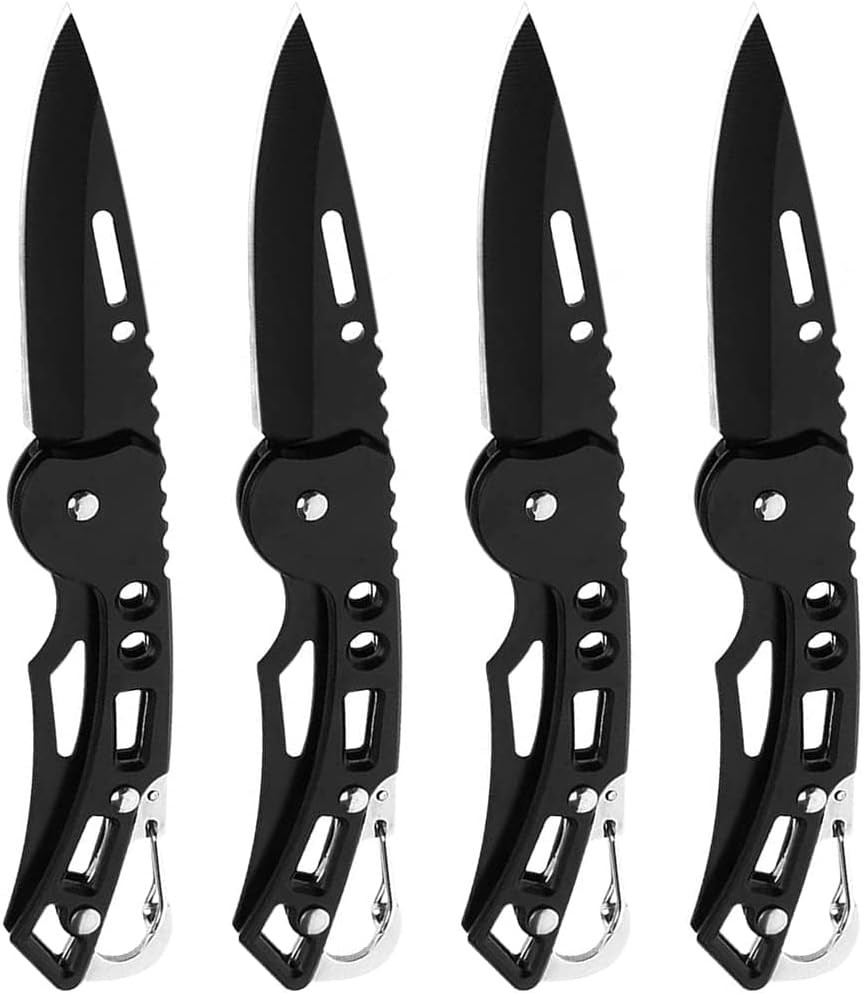 4 Pack Bulk Folding Pocket Knife Keychain (Black)