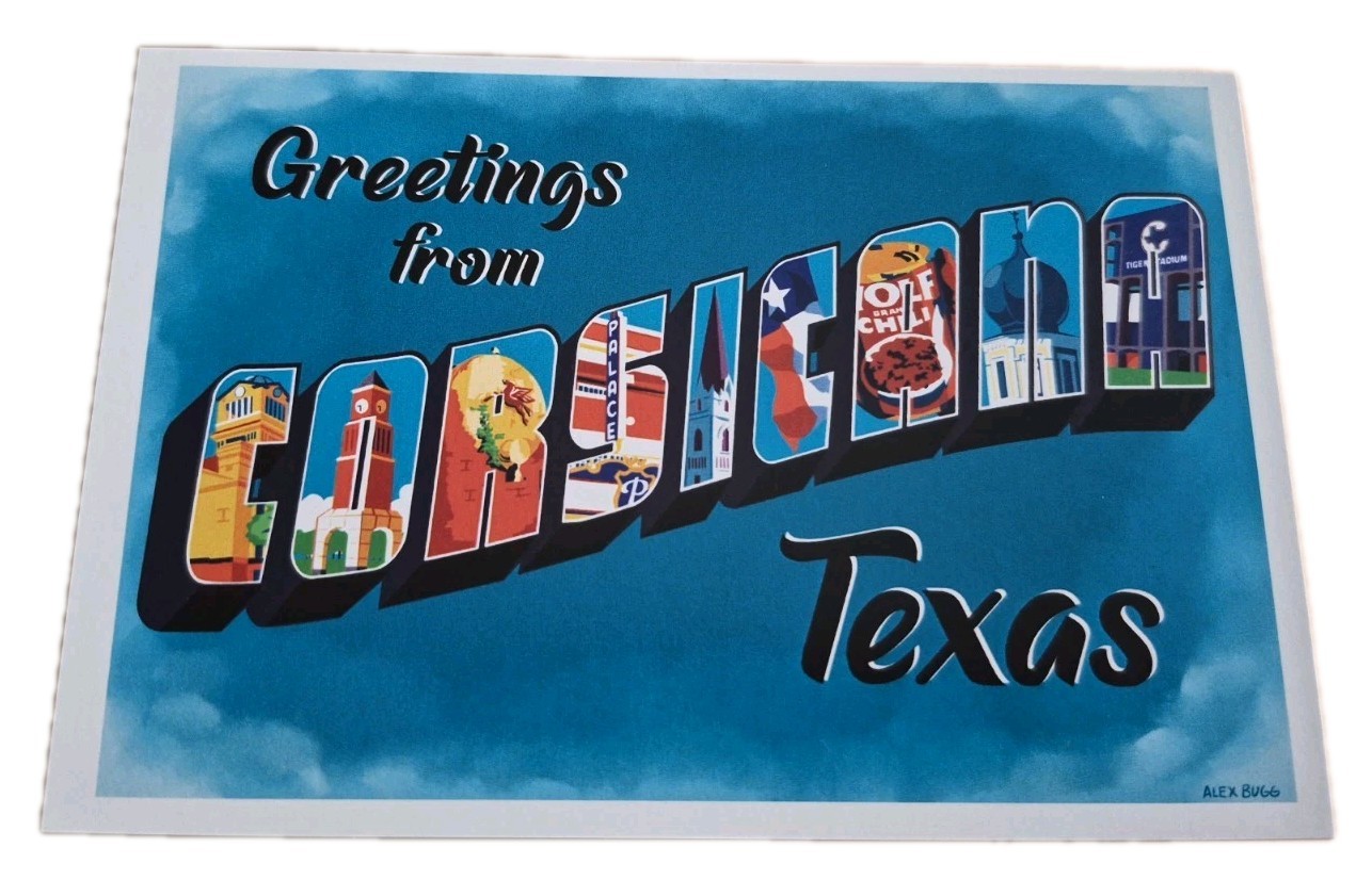 Greetings from Corsicana Texas Postcard Artist Alex Bugg NEW 