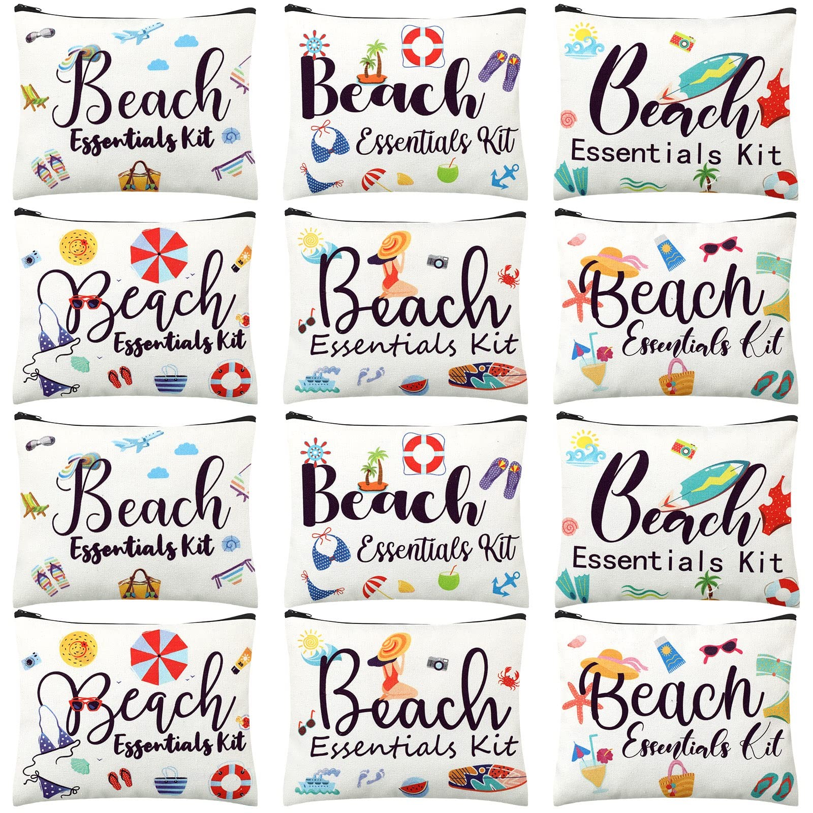 Chunful 12 Pcs Makeup Bag Summer Themes Cosmetic Bulk as picture shown