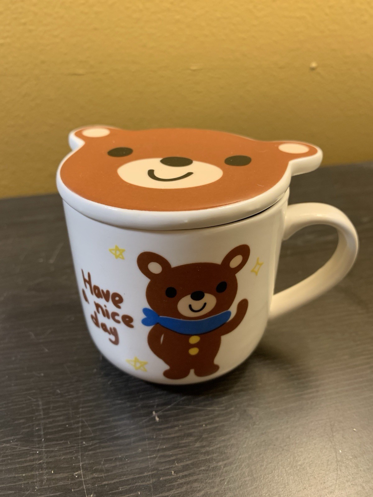 Cute Kawaii Daiso Have A Nice Day Bear Mug Cup With Lid Colorful