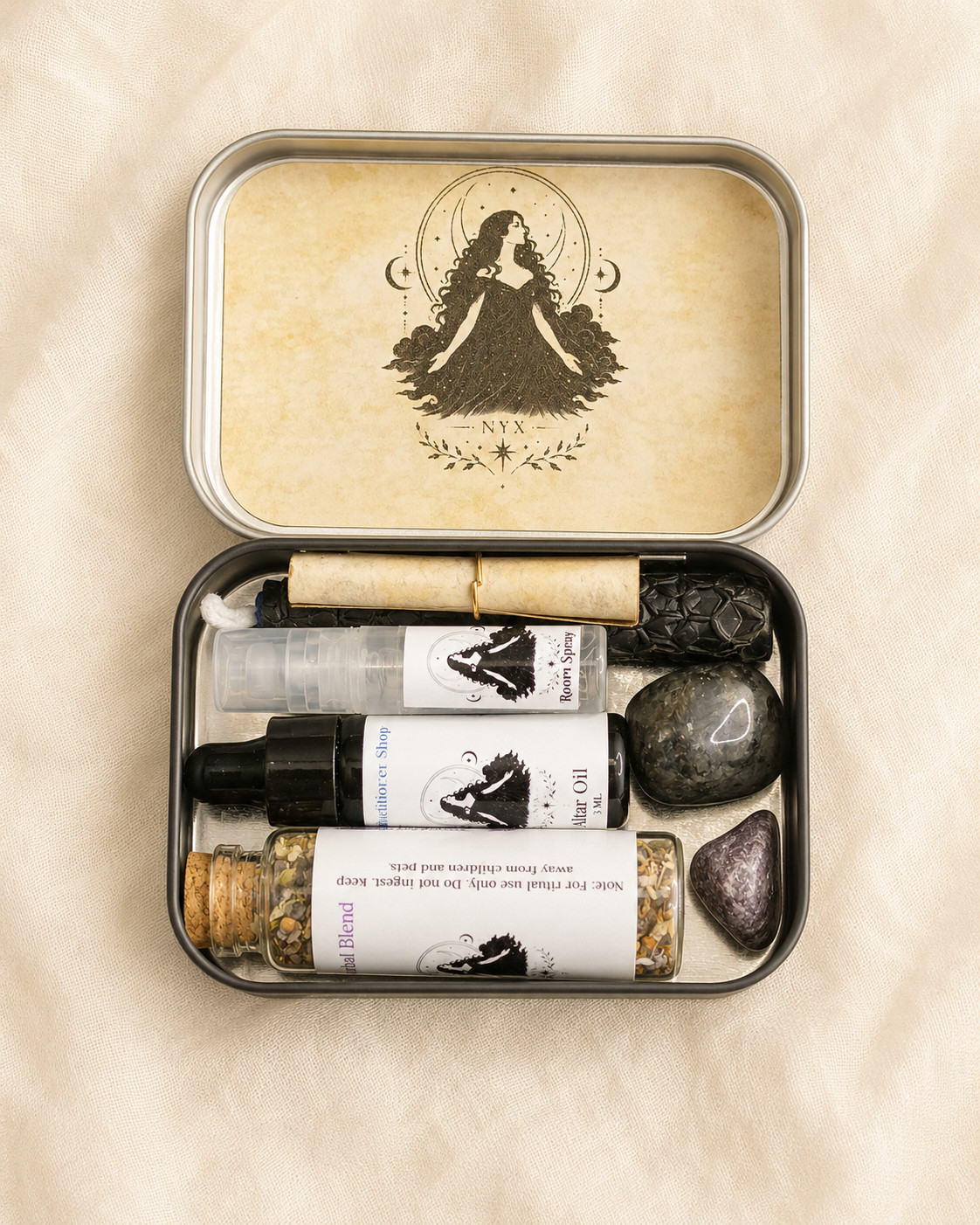 NYX Goddess Mini Travel Altar Kit Handmade Ritual Oil Spray Crystal Herb Set