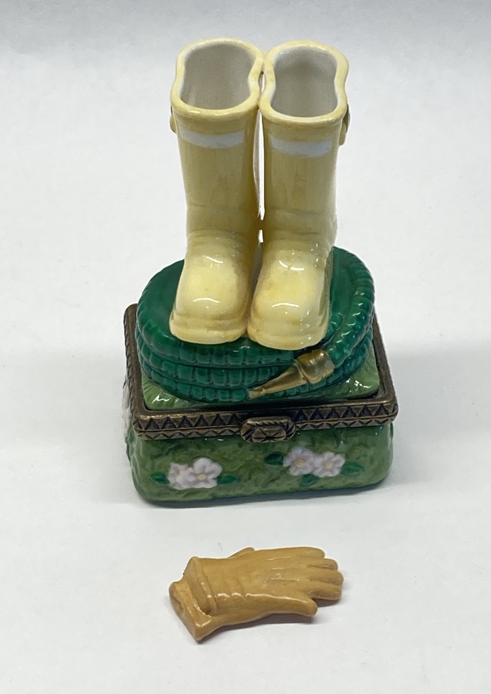 Vintage PHB Collection Porcelain Hinged Box Yellow Garden Boots 3 Vintage PHB Collection Porcelain Hinged Box Yellow Garden Boots 3