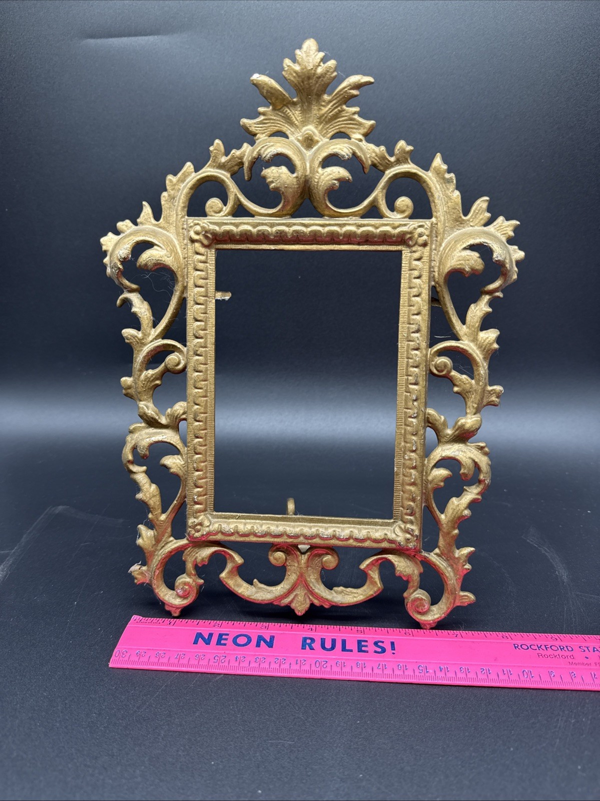 Ornate Picture Photo Frame Antique Vintage Victorian Cast Iron Gold Finish Fancy