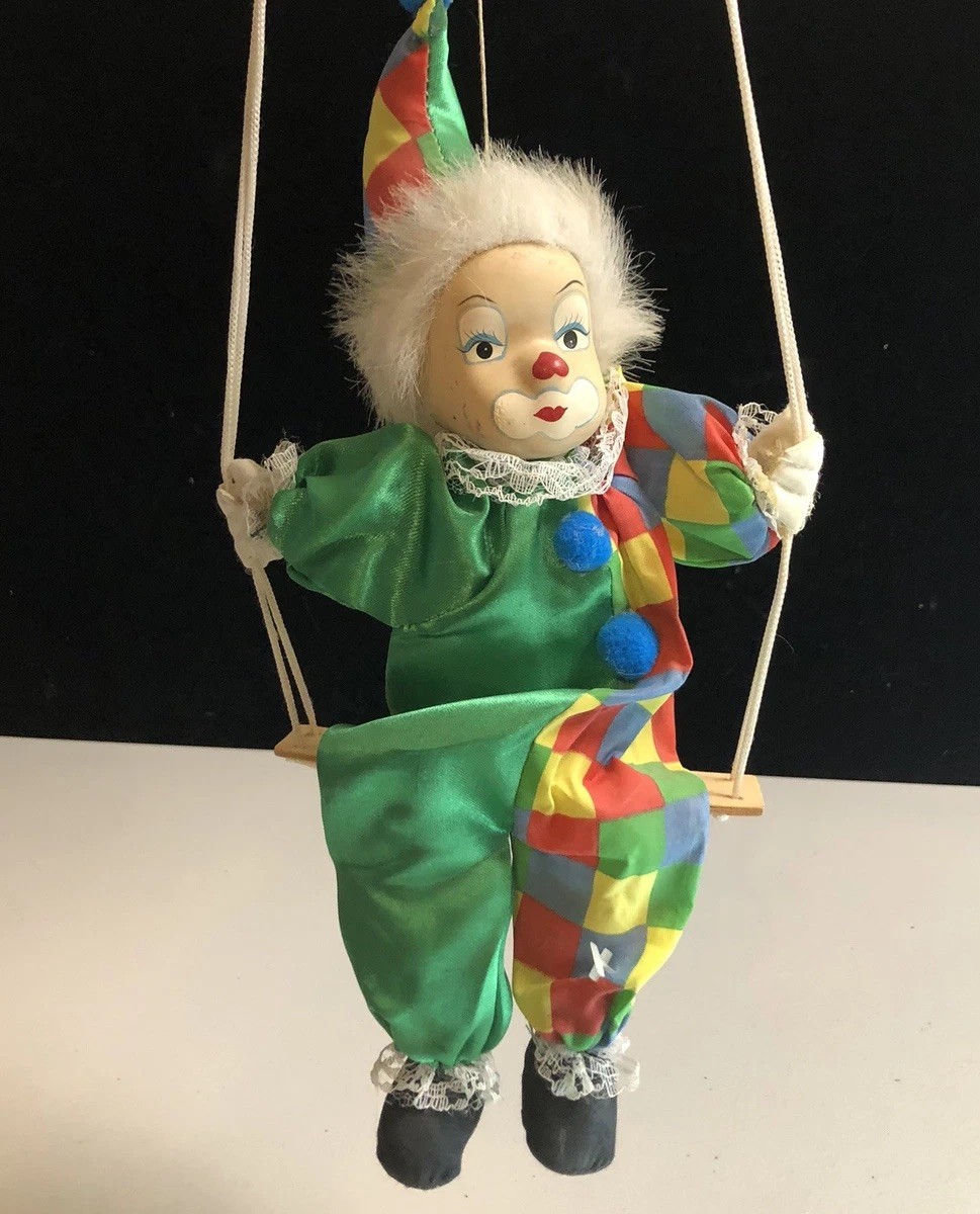 Vintage Porcelain Clown Doll On A Swing Creepy Decor