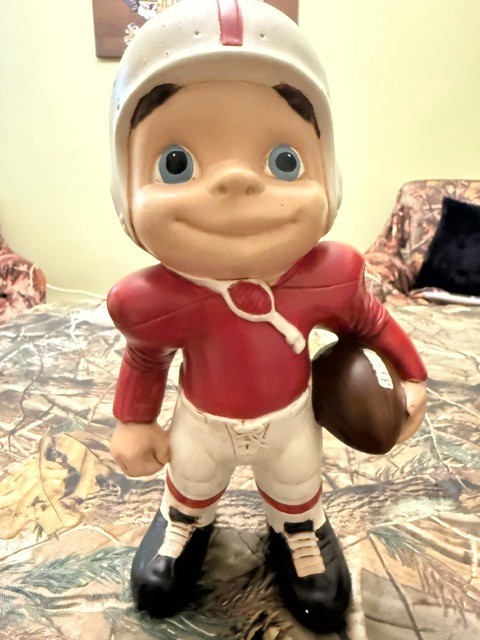 Vintage 1970s Ceramic Football Player Figurine Wilkerson Sports Decor- Signed JW