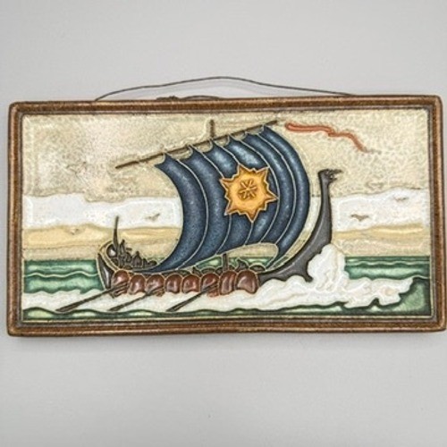 VTG Delft Cloisonné Viking Ship Tile De Porceleyne Fles Art Deco Signed READ