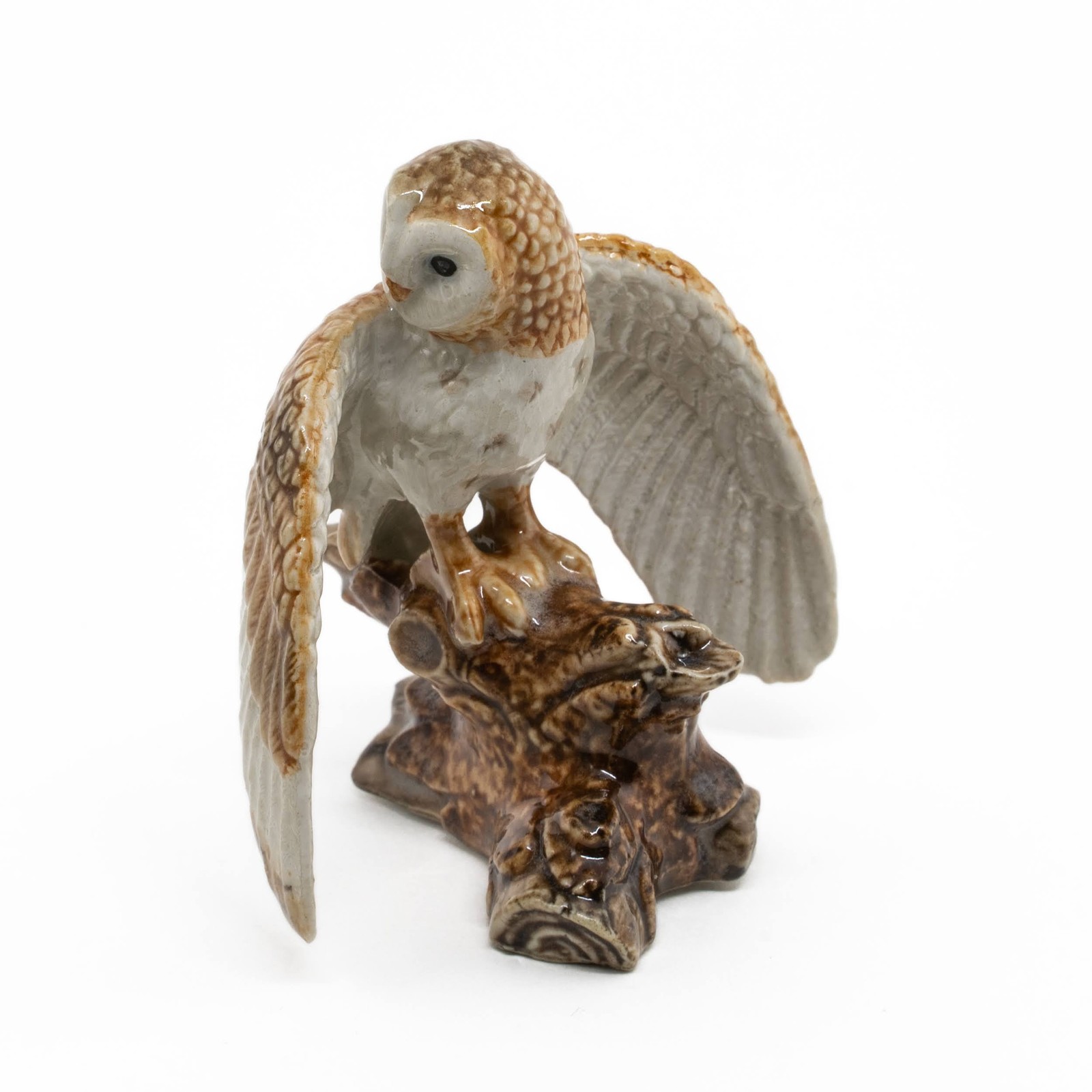 Northern Rose Owl - Barn Owl on Branch - Miniature Porcelain Figurine