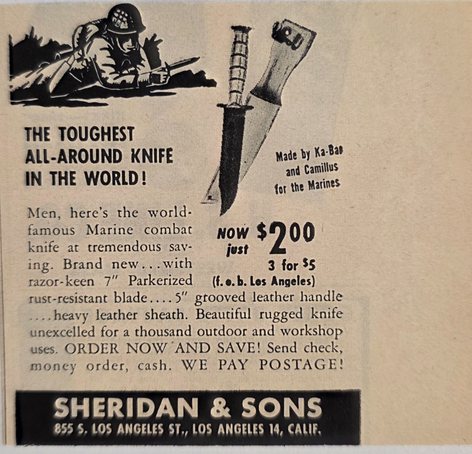 1948 Print Ad Marine Combat Knives Made by Ka-Bar,Camillus Sheridan LA,CALIF