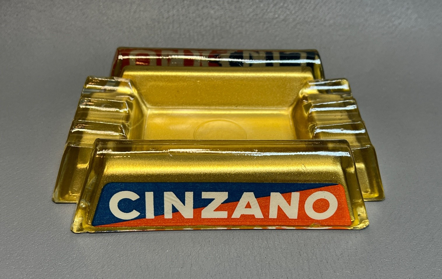 Art Deco French Cinzano Advertising Reverse Painted Gold Glass Cigarette Ashtray