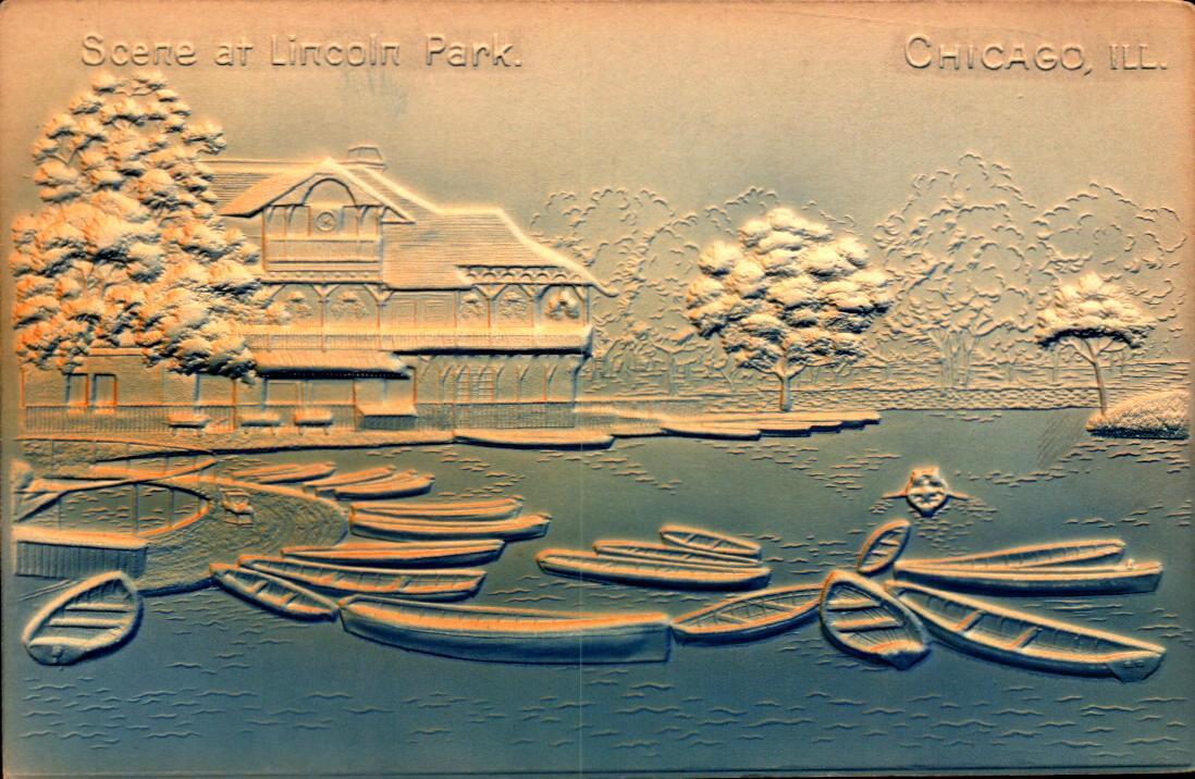 UDB EMBOSSED AIRBRUSHED POSTCARD- SCENE AT LINCOLN PARK, CHICAGO, IL BK89