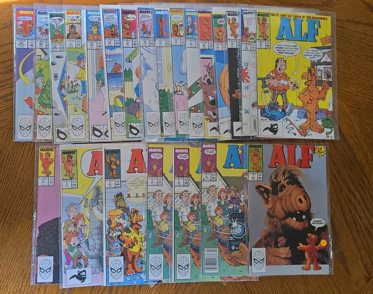  Alf #1, 2, 2, 2, 3, 5, 6, 8 to 24. 1988.  Marvel Comics. NM. Non-smoker