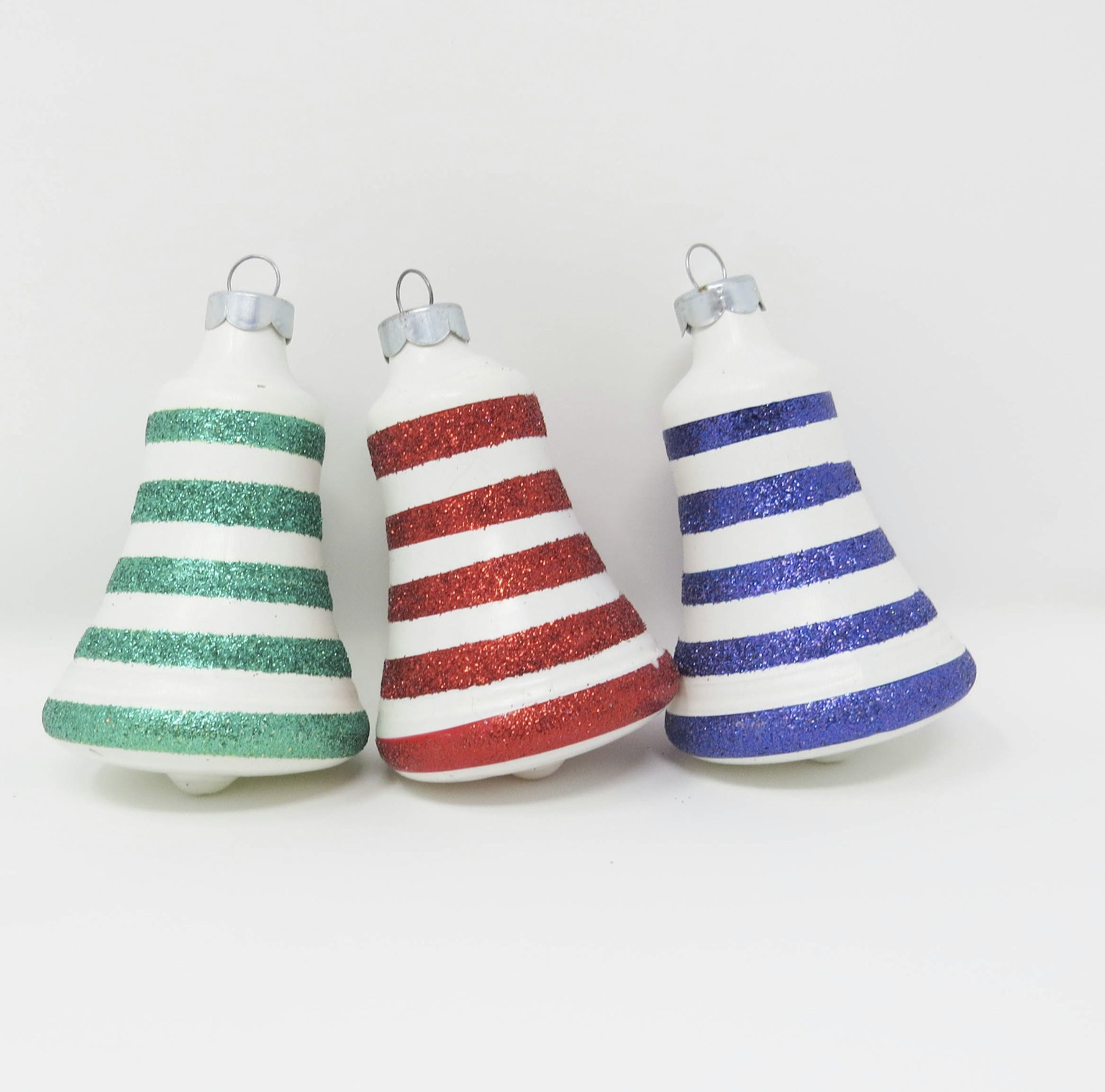 Lot of 3 Vintage Striped Glass Bell Christmas Ornaments ~ 3 Lot of 3 Vintage Striped Glass Bell Christmas Ornaments ~ 3