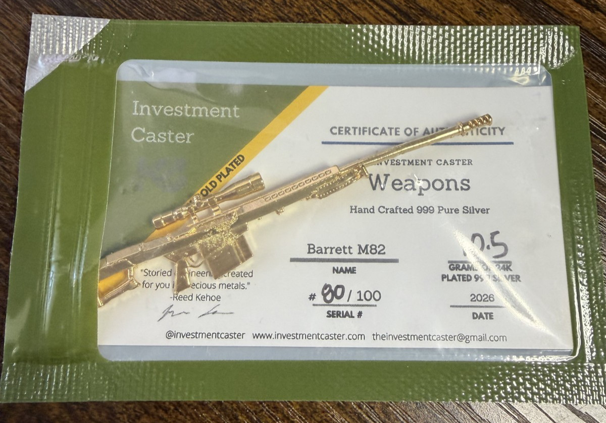 Investment Caster Barrett M82 24K Gold Plated .999 Silver 10.5g