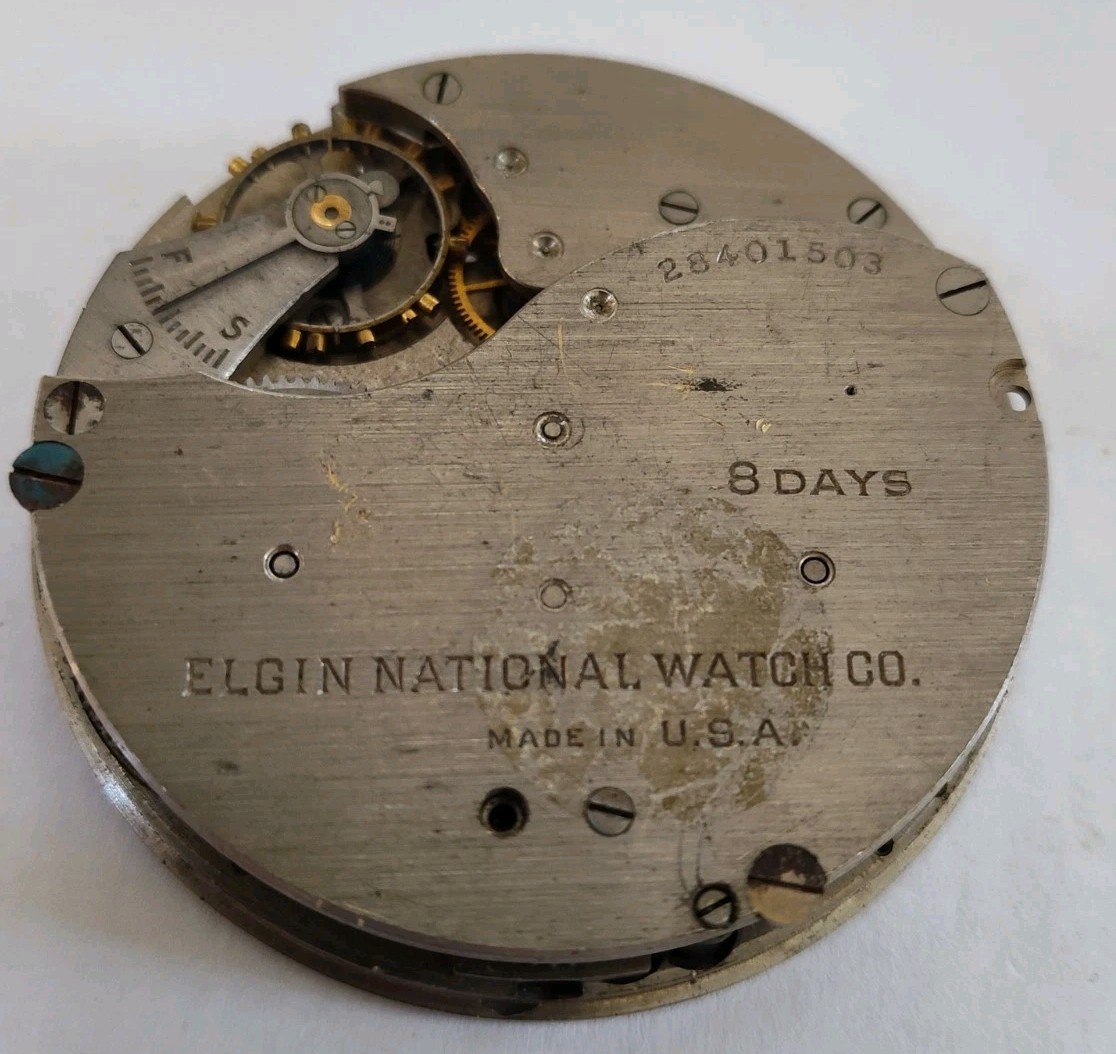 1925 Elgin 8-Day 37s Car Clock Movement Grade 471 To Restore 