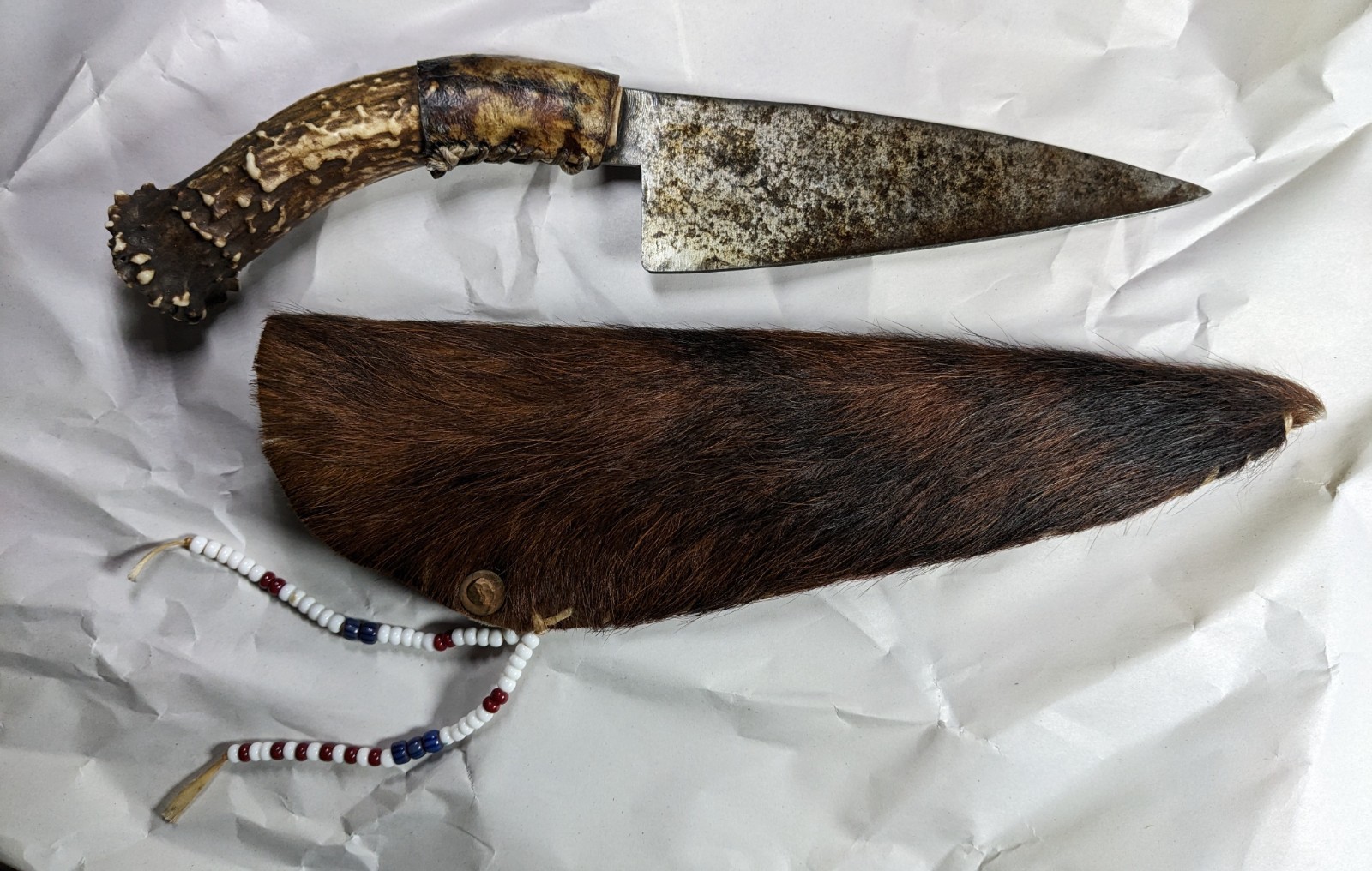 Knife Custom Handmade Western Cowboy Indian + Stag Handle Bladesmith Signed