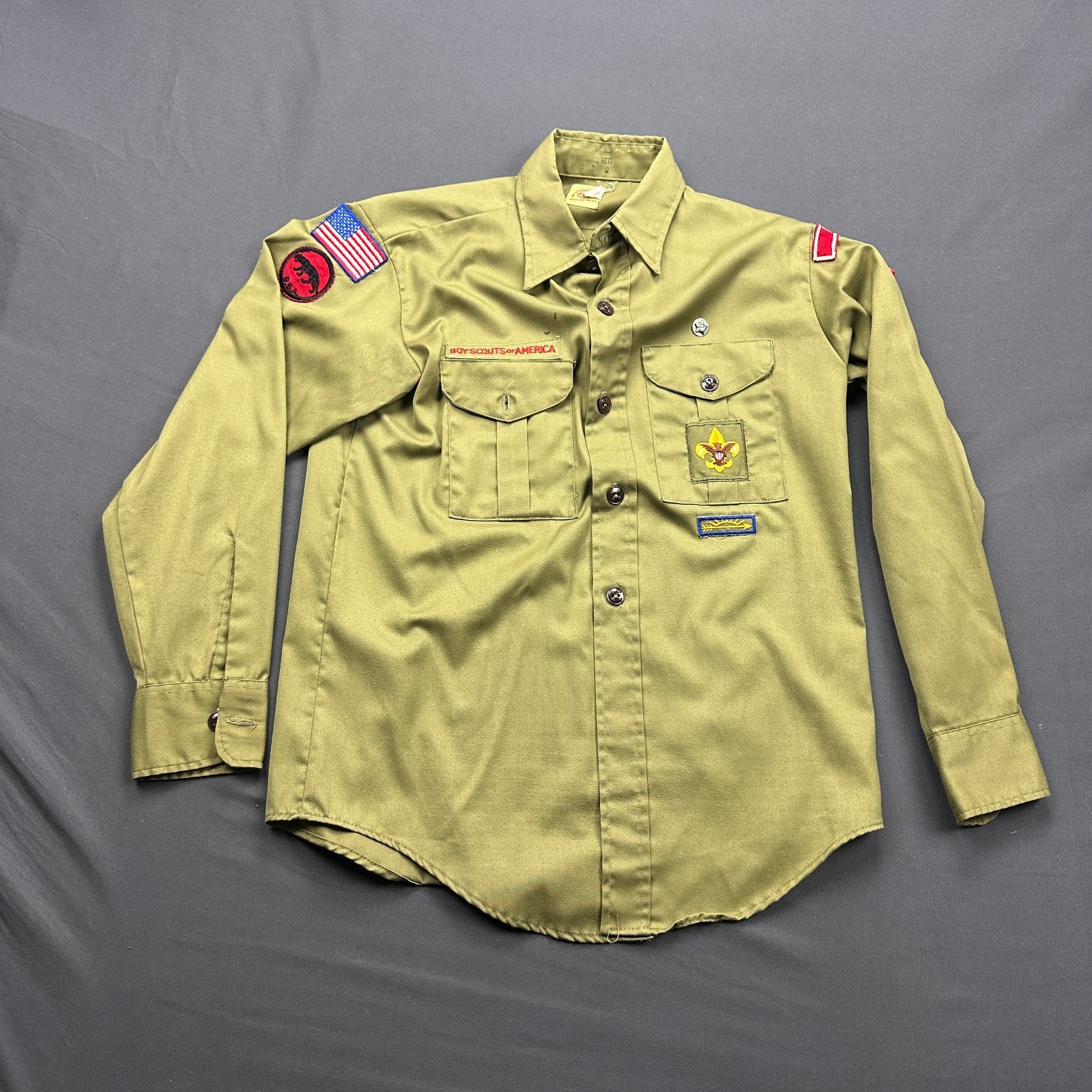 Vintage Boy Scouts Of America Shirt Mens Medium Olive Green Patches BSA Official