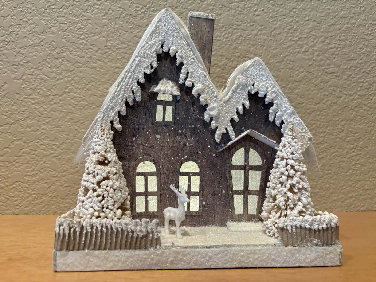 Putz Inspired Winter Lighted House With Deer