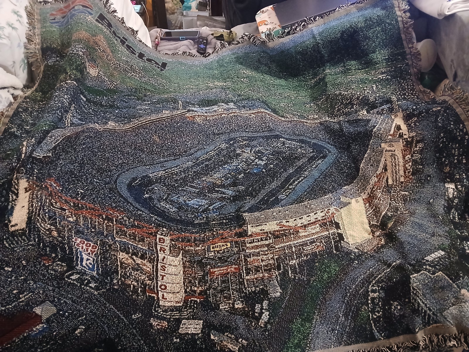 RARE VTG  BRISTOL MOTOR SPEEDWAY BLANKET  TAPESTRY THROW 100% COTTON 52\