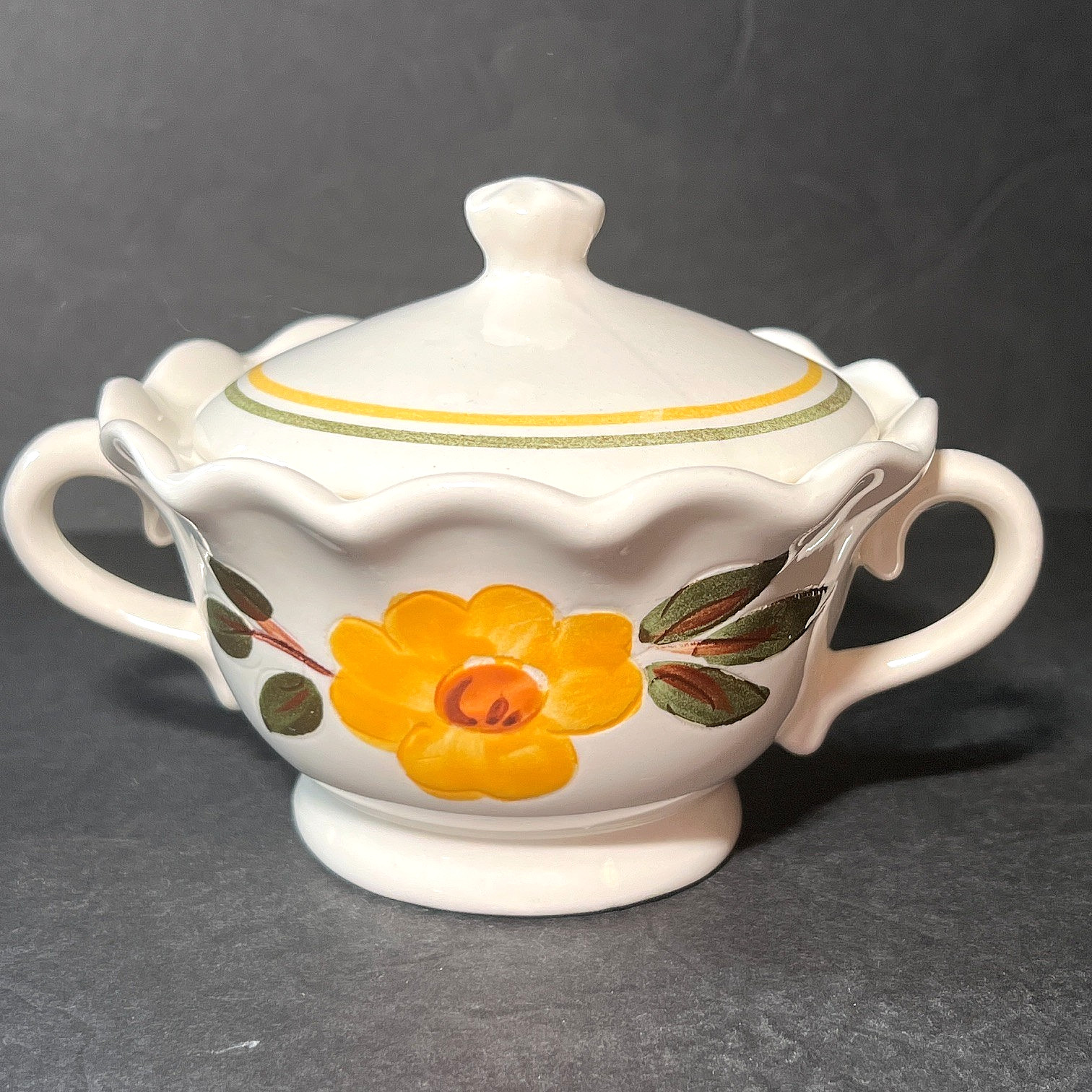 Rare Vtg Stangl Pottery Sunshine Pattern Lidded Sugar Bowl Ceramic Hand Pntd