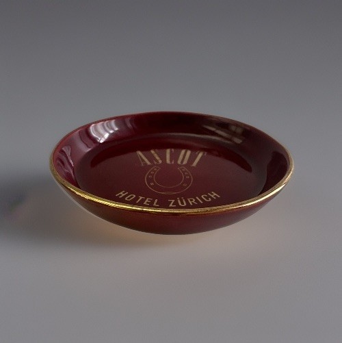 Vintage Ascot Hotel Zurich Ashtray Fuhrmann Neuchatel Maroon/Gold 3.25\ Vintage Ascot Hotel Zurich Ashtray Fuhrmann Neuchatel Maroon/Gold 3.25\