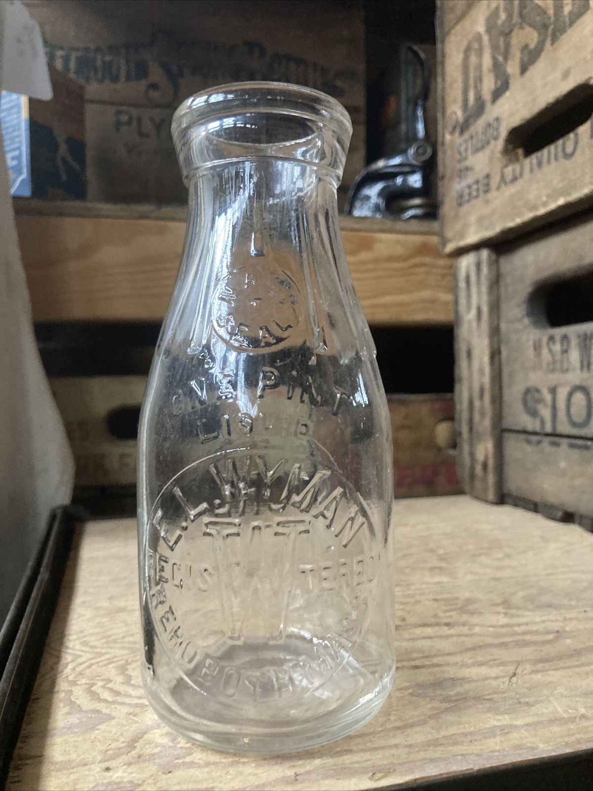 Vintage Pint Milk Bottle E. L. Wyman Dairy Rehoboth Massachusetts 1931 Vintage Pint Milk Bottle E. L. Wyman Dairy Rehoboth Massachusetts 1931