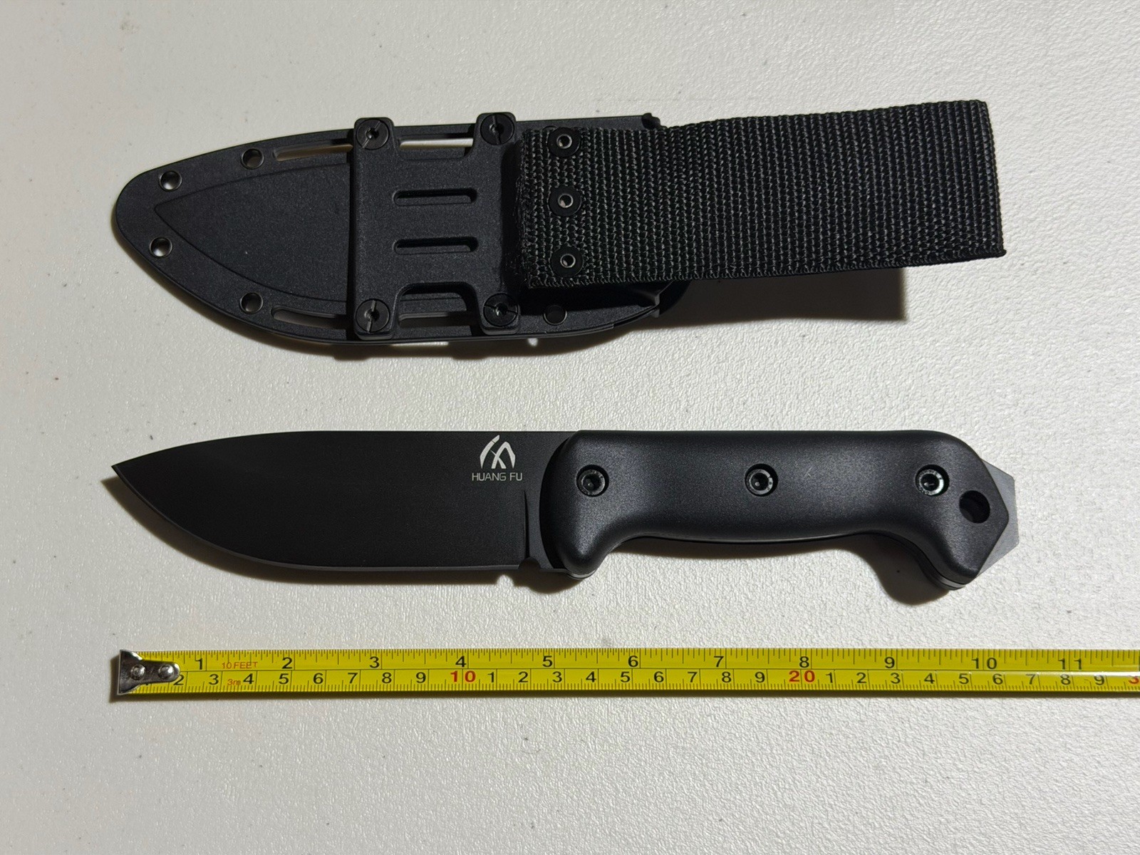 HUANG FU 10.5” Fixed Blade Hunting Knife Black Outdoor Camping w/ Sheath