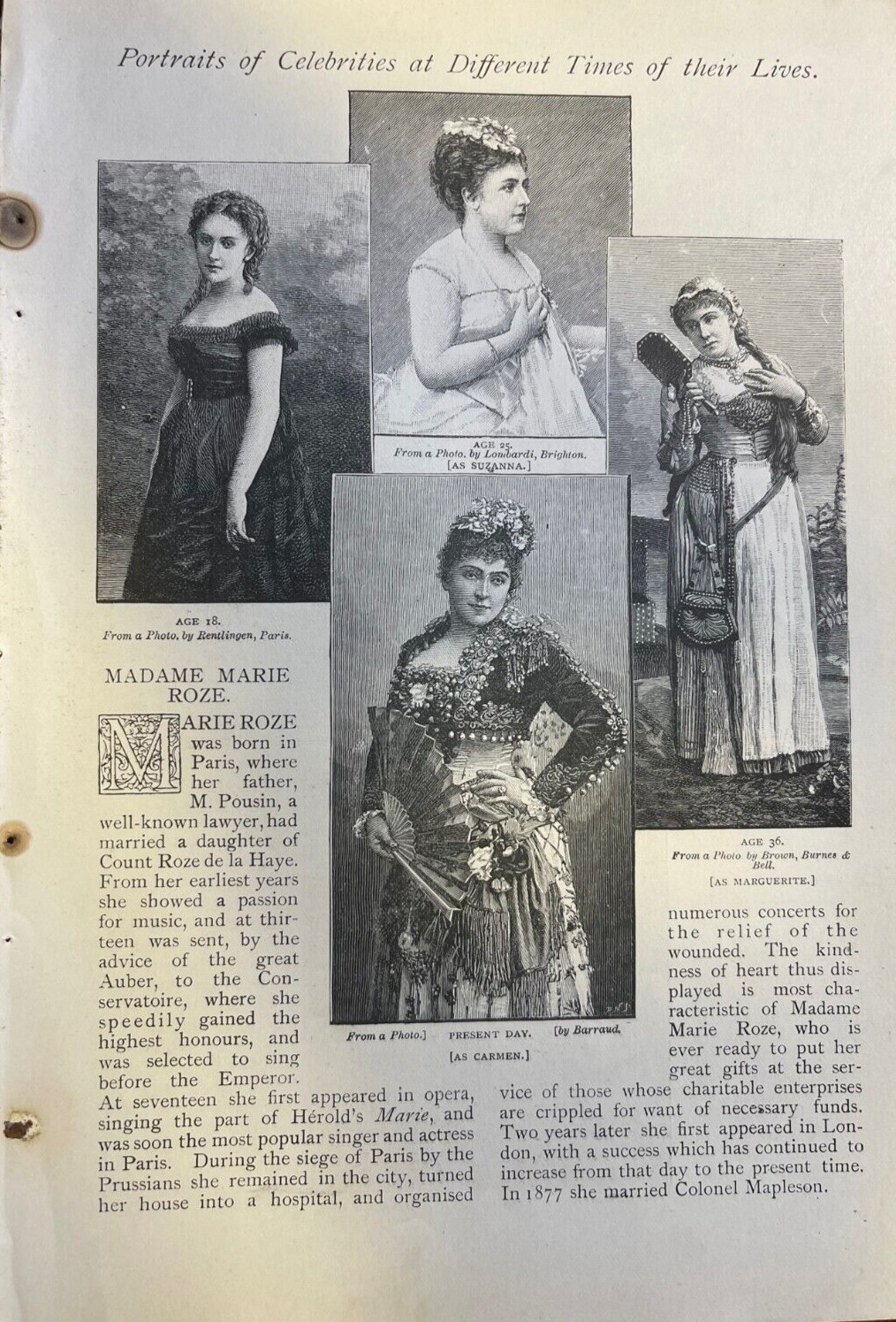 1892 Musician Madame Marie Roze