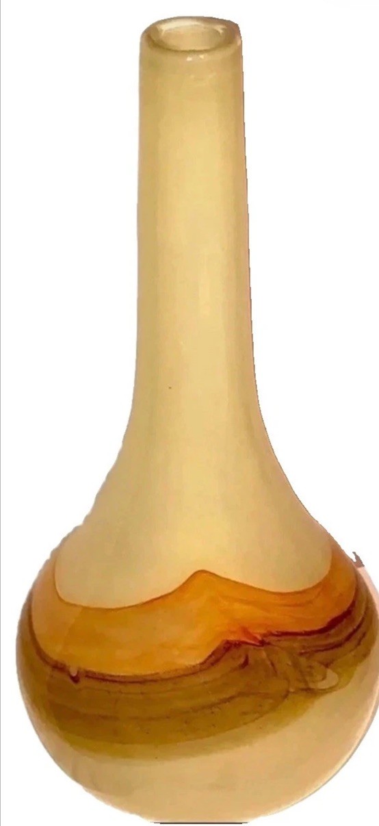 Nice Vintage Yellow Mountain Scene Polished Onyx Marble Vase 12”