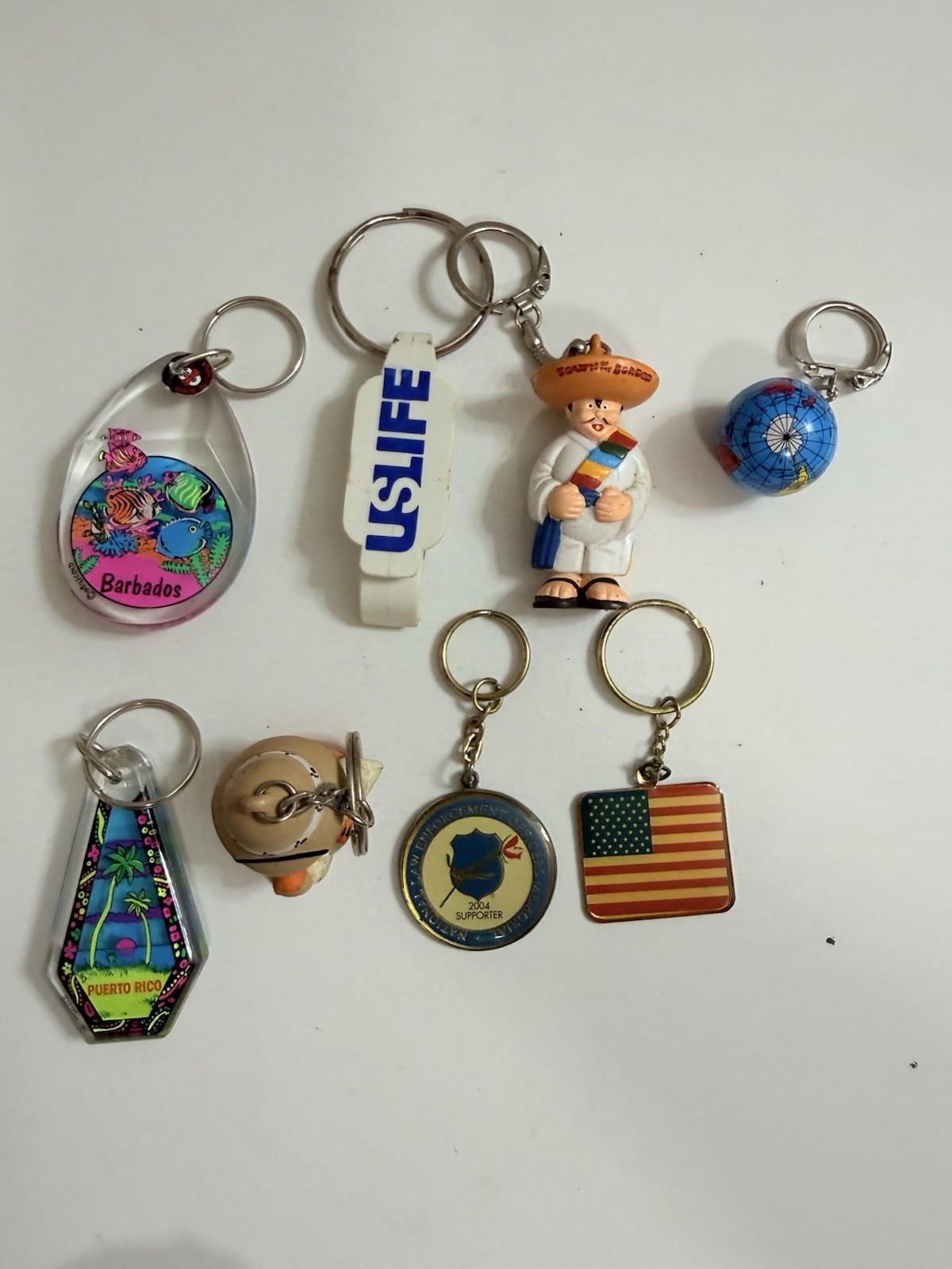 Vintage Keychain Lot of 8 Travel Souvenir Barbados Puerto Rico US Flag VFW
