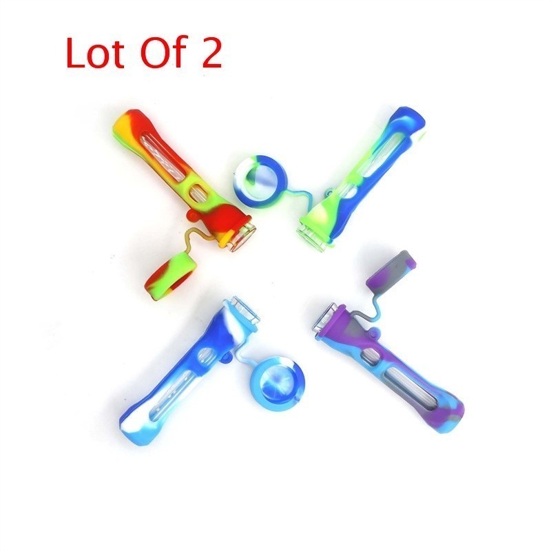 2 Pack Mini Silicone Glass Tubes with Caps, Random Colors