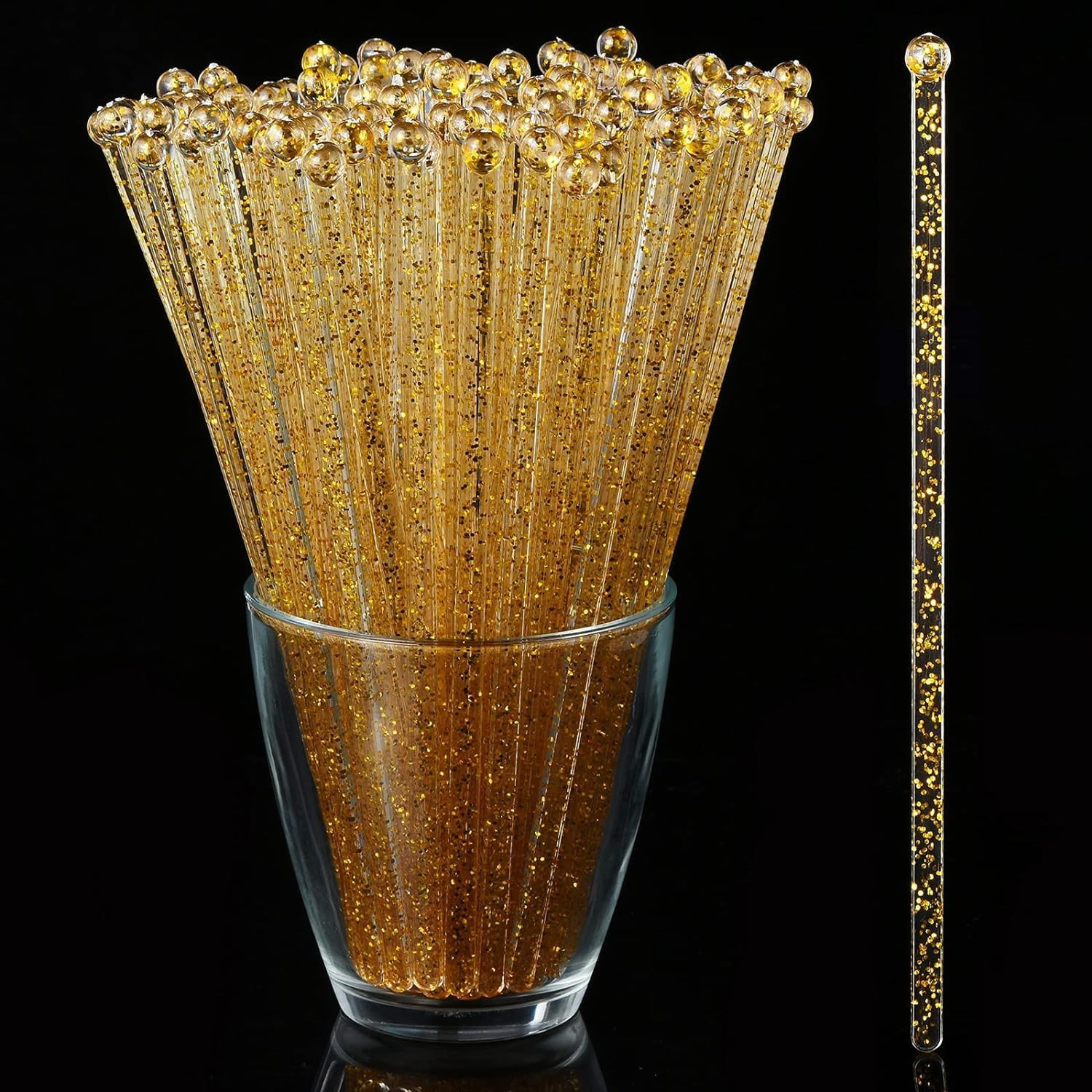 50 Pack Gold Glitter Plastic Swizzle Sticks Cocktail Cake Pop Drink Stirrers