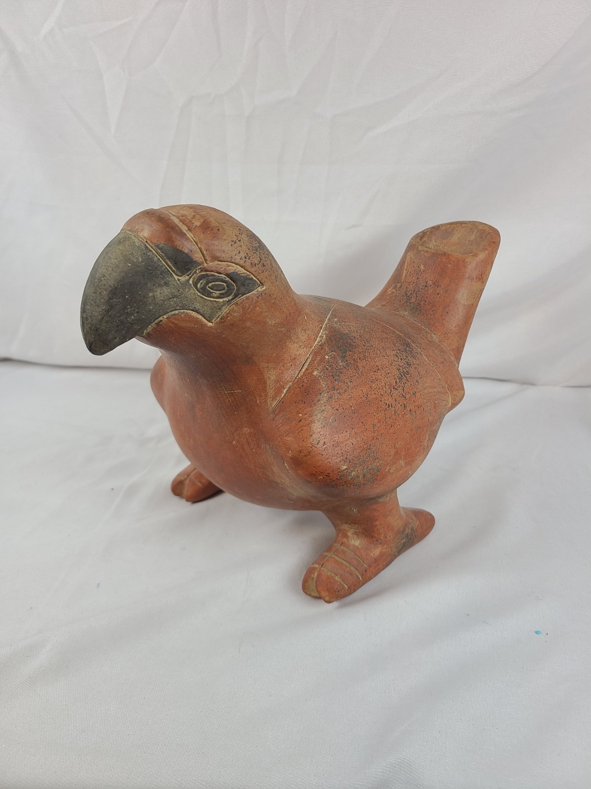 Pre-Columbian Style Terracotta Parrot Effigy Vessel Vintage Red Clay Pitcher 8\