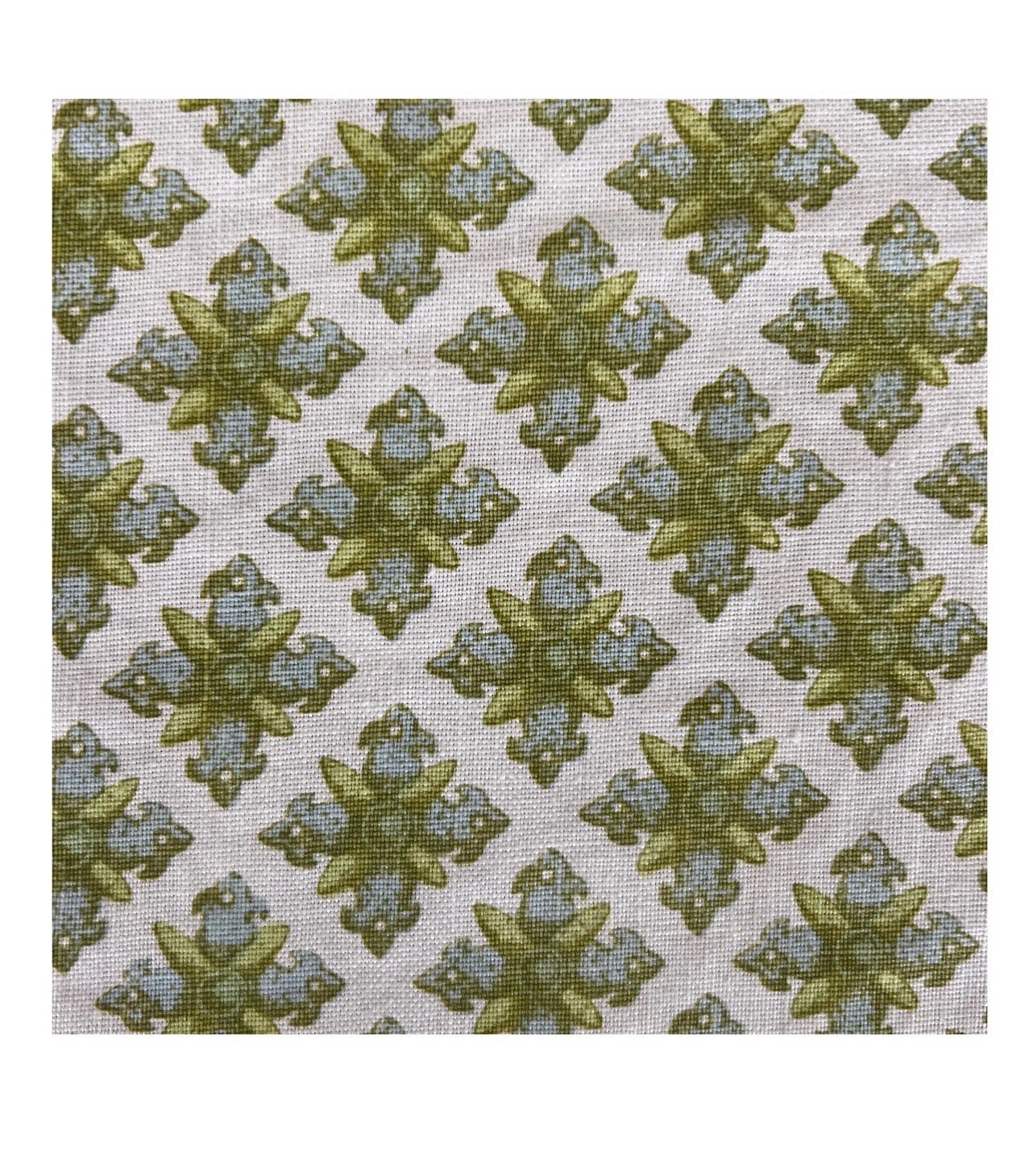 Raoul Textiles GRANADA Natural Linen Handprint Green Blue Beige Fabric 1.75yd