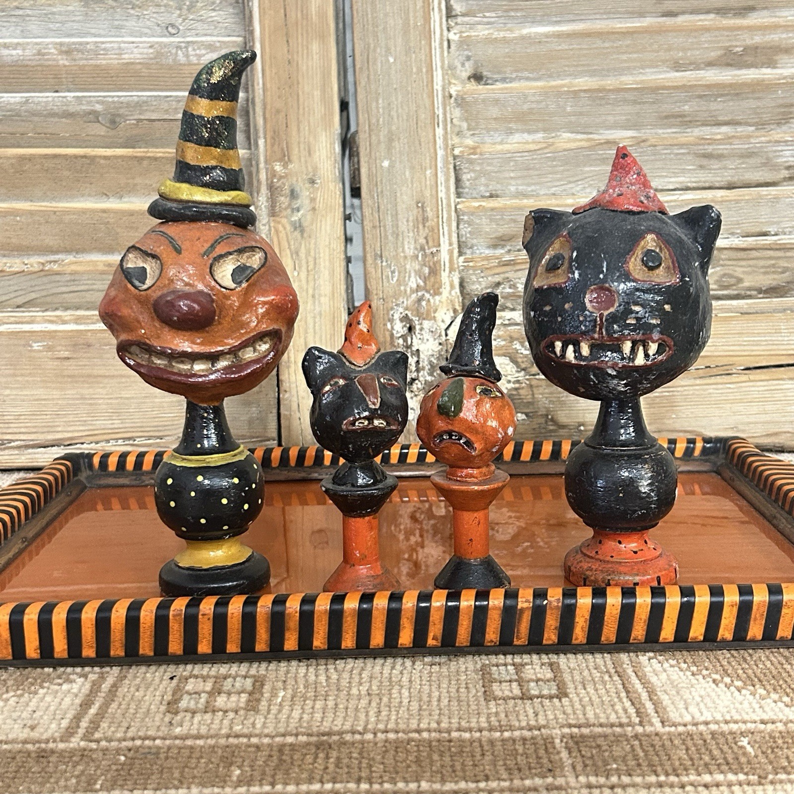 Original Set Primitive OOAK Halloween Folk Art Black Cat And Jack-o’-lantern Original Set Primitive OOAK Halloween Folk Art Black Cat And Jack-o’-lantern
