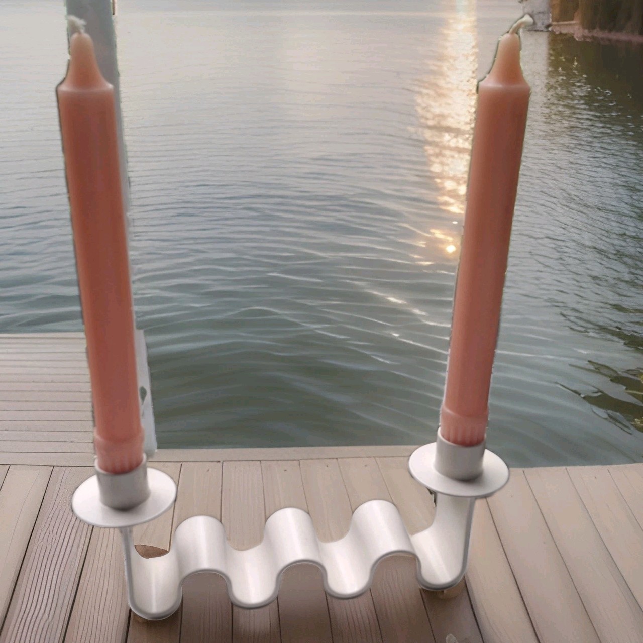Wavy Meso White Metal 2 Taper Candle Holder Modern Sculptural Decor