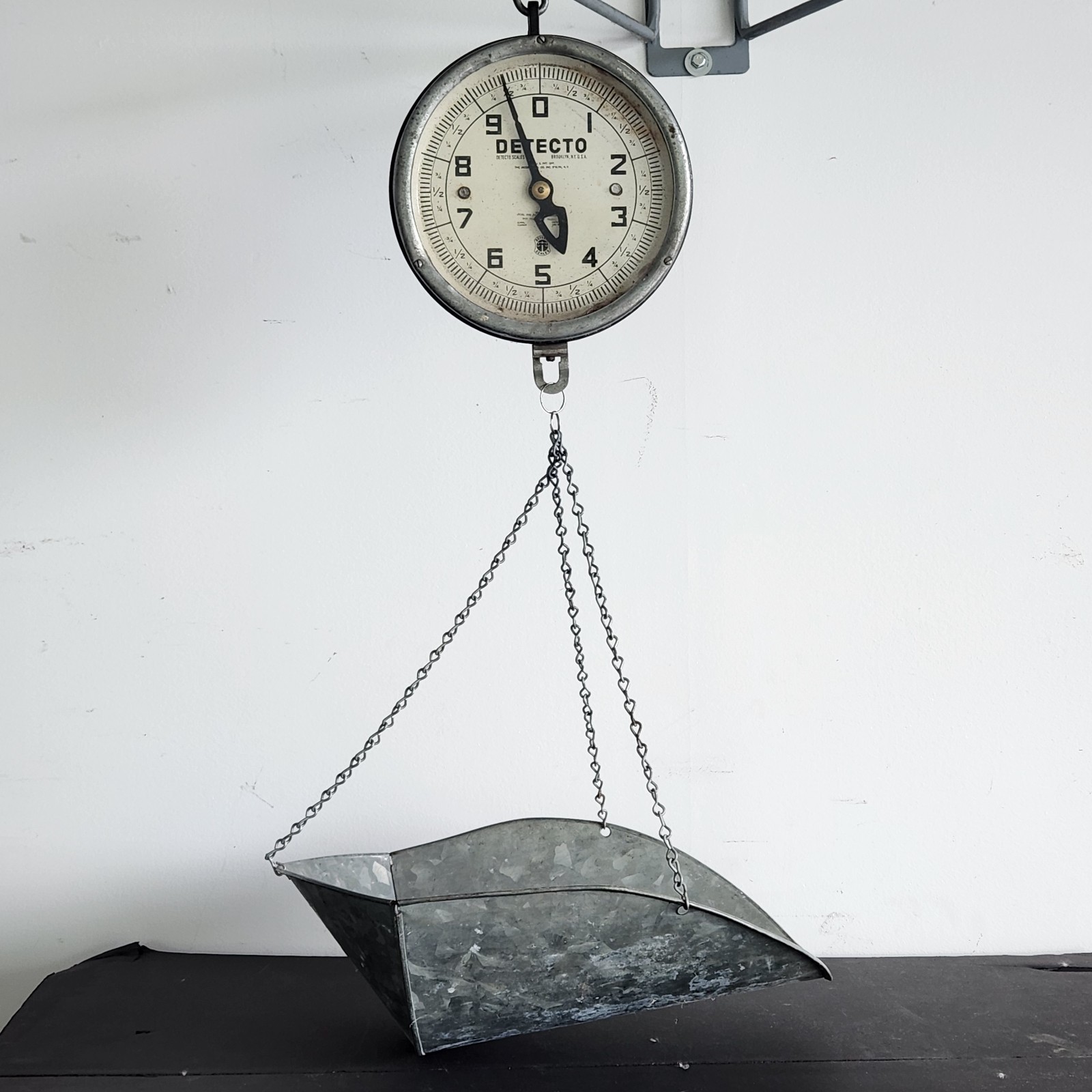 Vtg Detecto Hanging Dial Scale Chain Metal Tray Pan Cottage Core Country Decor