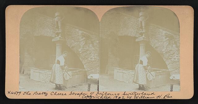 Photo:Fribourg Switzerland 1892 Cheese Scraper Woman Stereoview